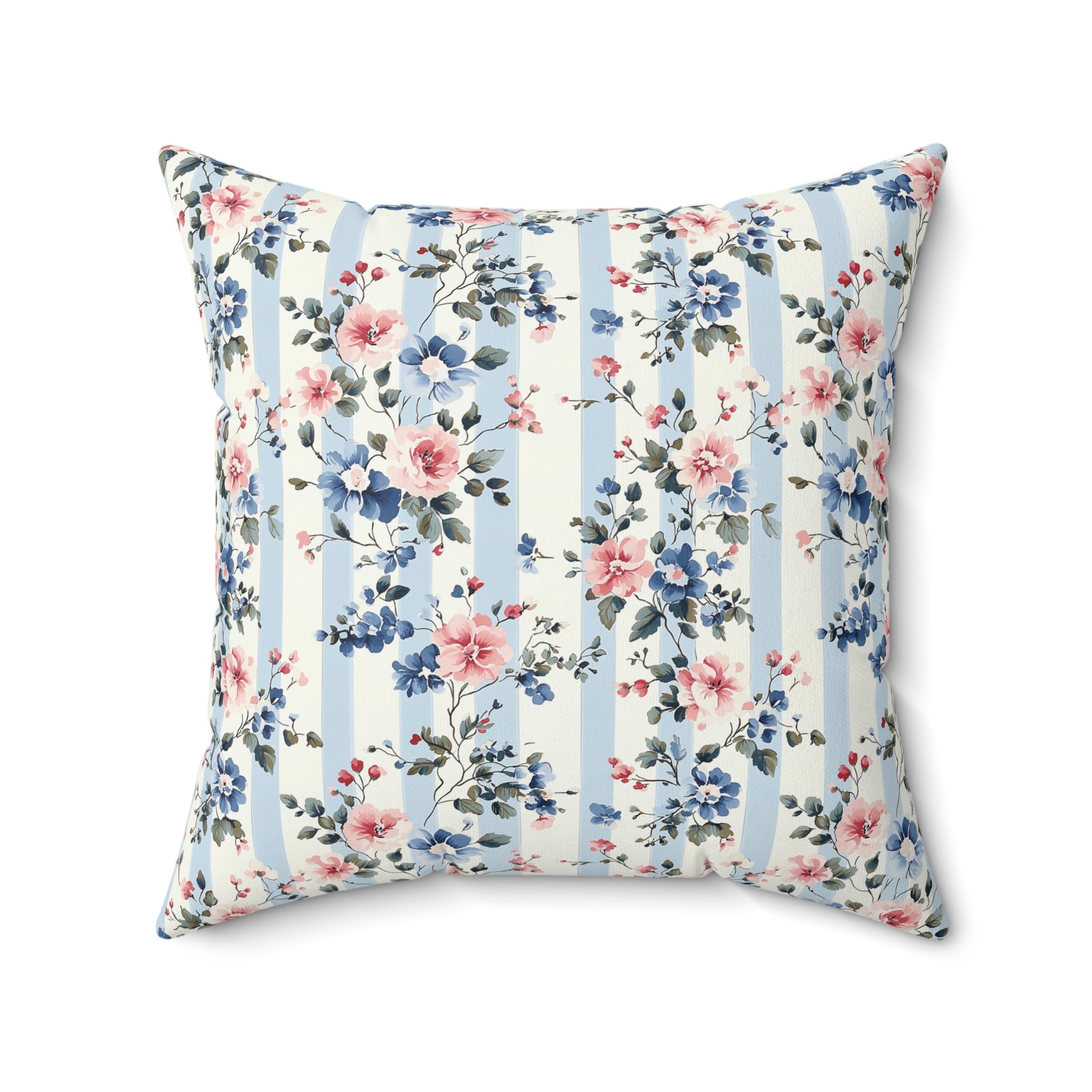 Blue Stripe Floral Double Sided Square Pillow or Pillow Cover , Grandmillennial Throw Pillow, Bedroom Living Room Decor, Shabby Chic Decor,