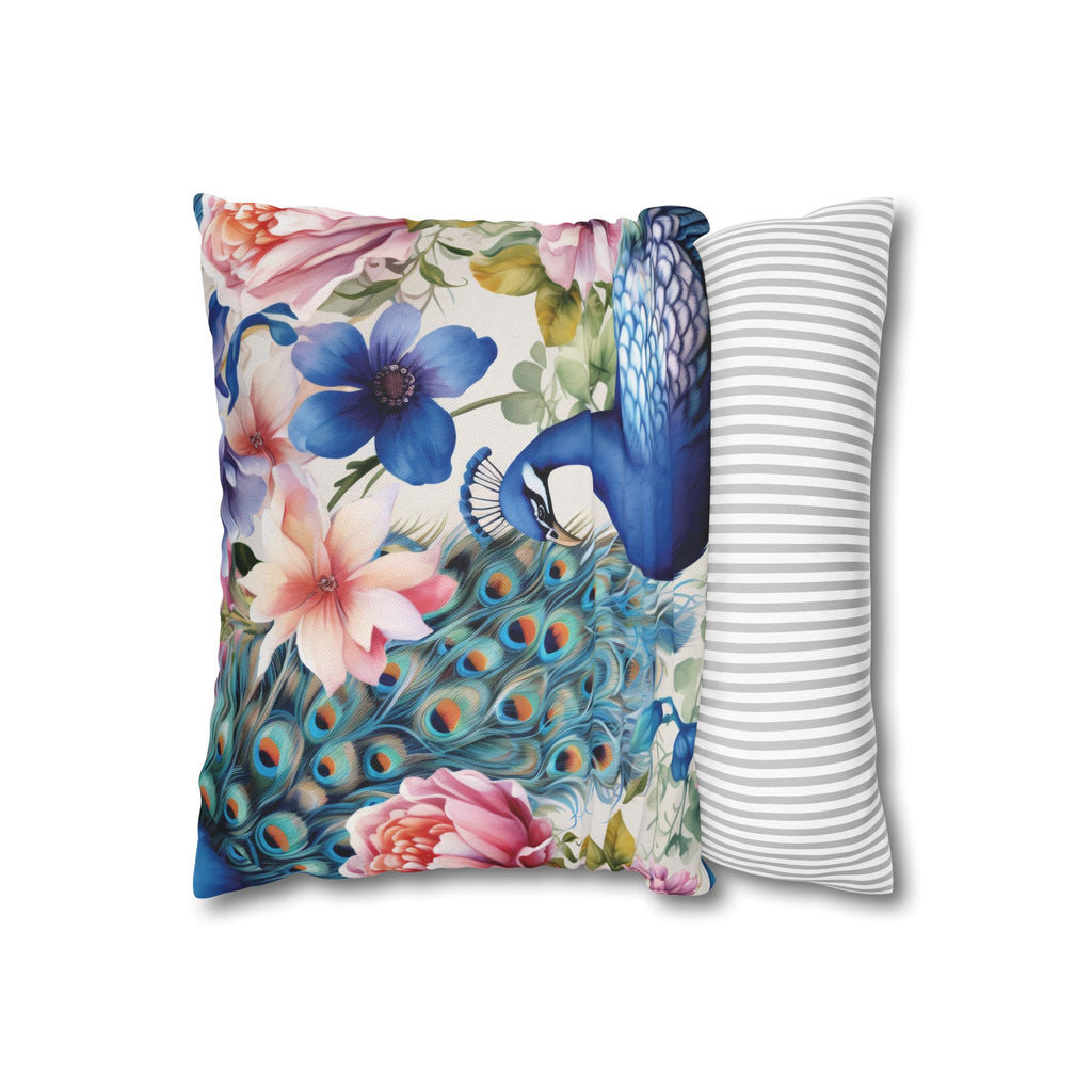 Peacock Floral Double Sided Square Pillow or Pillow Cover ,Peacock Throw Pillow, Bird Lover Bedroom Living Room Decor, Housewarming Gift