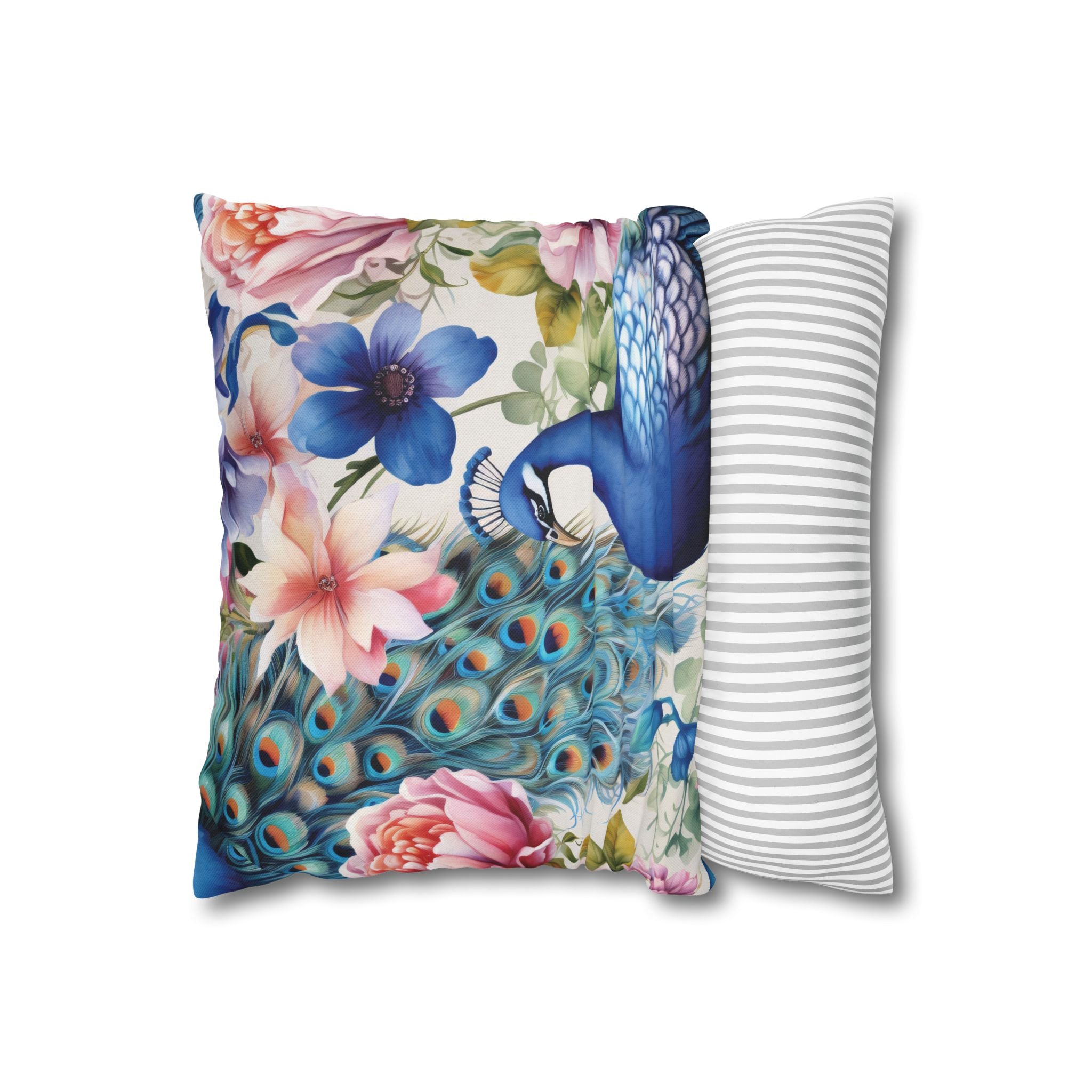 Peacock Floral Double Sided Square Pillow or Pillow Cover ,Peacock Throw Pillow, Bird Lover Bedroom Living Room Decor, Housewarming Gift