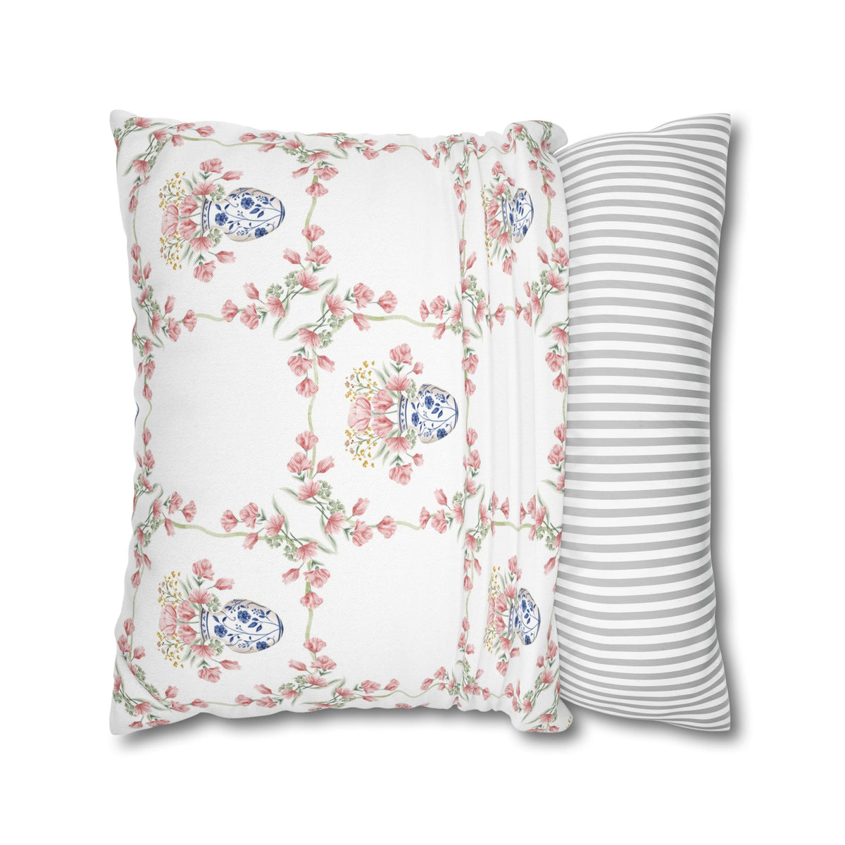 Blue Chinoiserie Jar Floral Double Sided Square Pillow or Pillow Cover , Grandmillennial Throw Pillow, Preppy Blue Bedroom Living Room Decor