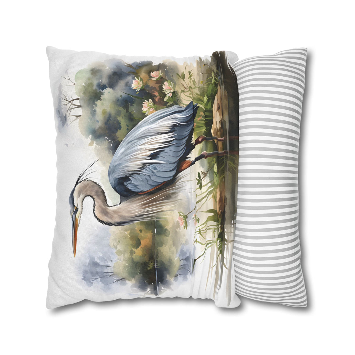 Blue Heron Double Sided Square Pillow or Pillow Cover ,Heron Throw Pillow, Bird Lover Bedroom Living Room Coastal Decor, Housewarming Gift