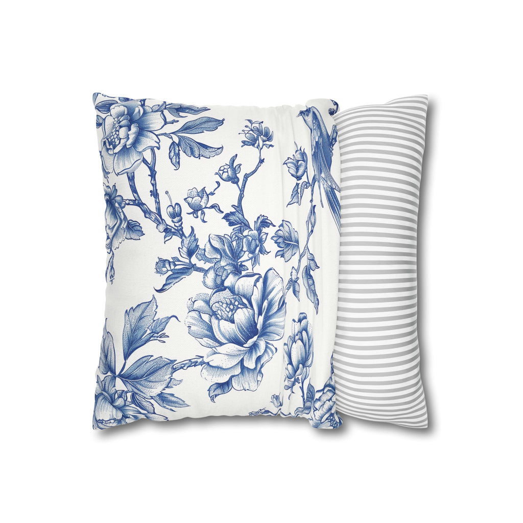 Blue Chinoiserie Floral Double Sided Square Pillow or Pillow Cover , Grandmillennial Throw Pillow, Preppy Blue Bedroom Living Room Decor