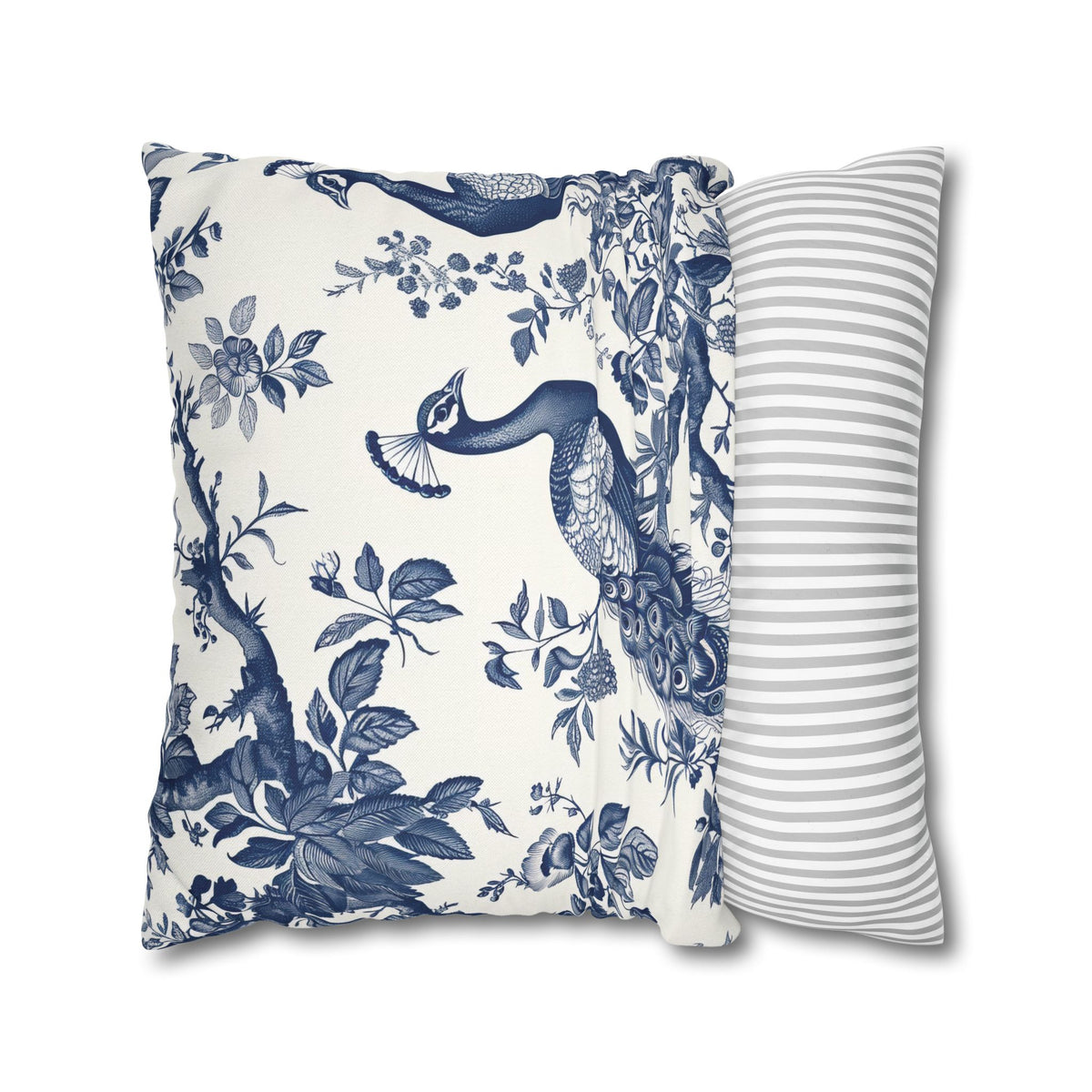 Blue Chinoiserie Peacock Double Sided Square Pillow or Pillow Cover , Grandmillennial Throw Pillow, Preppy Blue Bedroom Living Room Decor