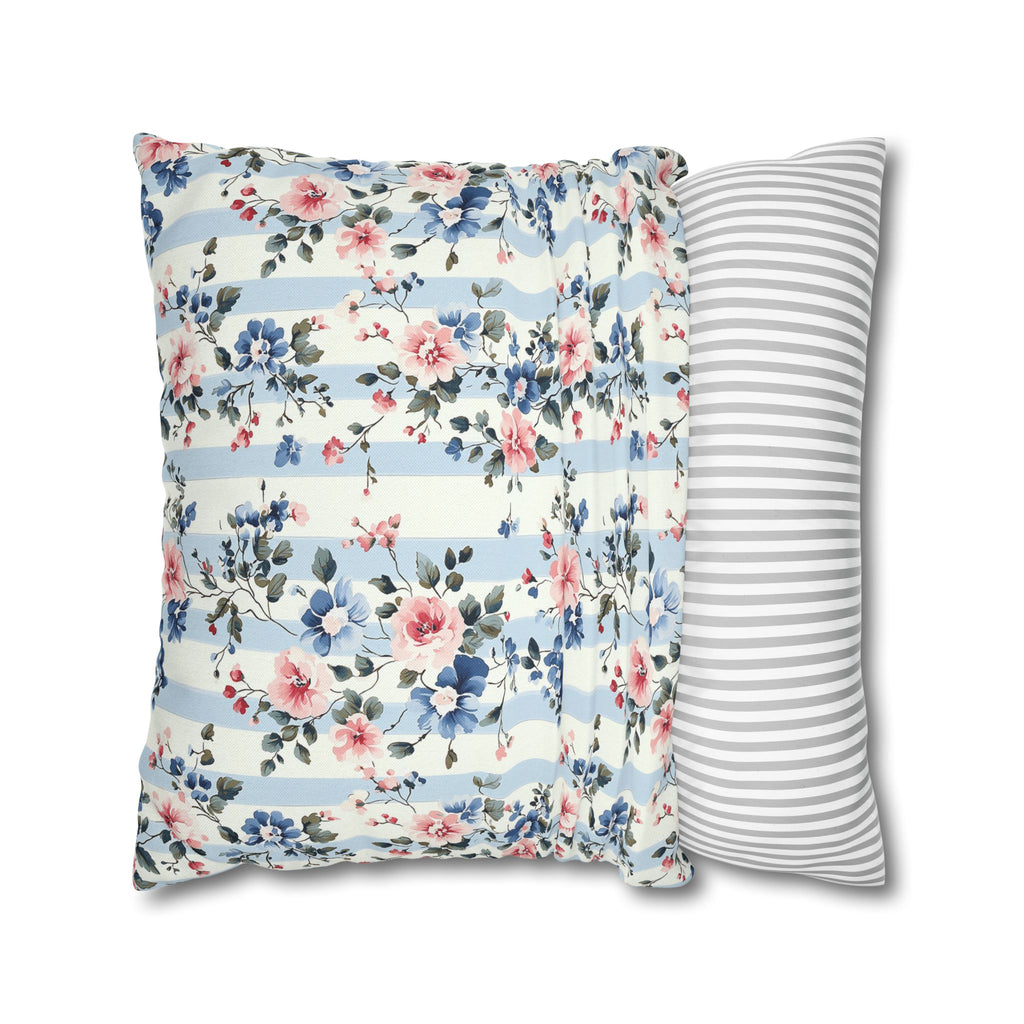 Blue Stripe Floral Double Sided Square Pillow or Pillow Cover , Grandmillennial Throw Pillow, Bedroom Living Room Decor, Shabby Chic Decor,