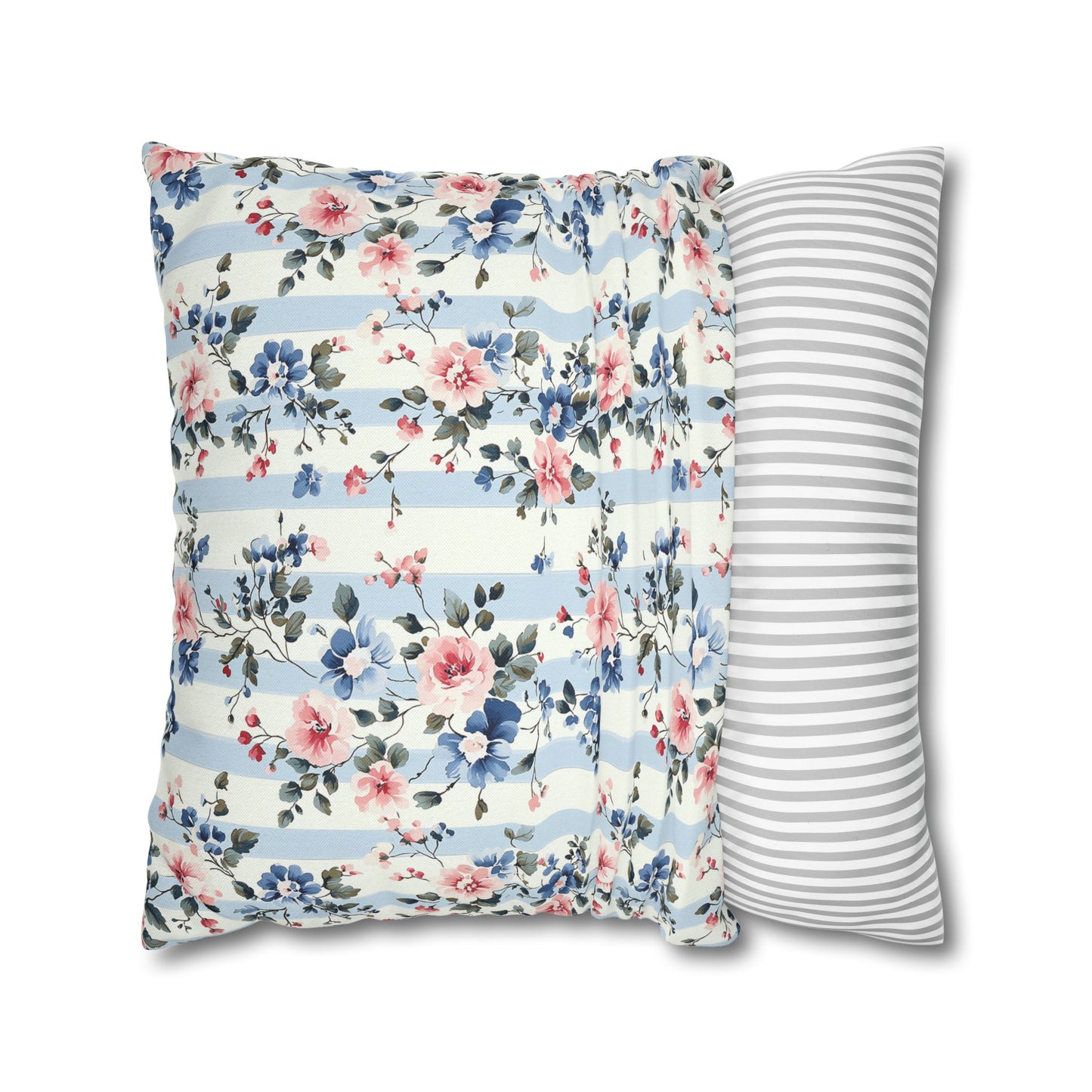 Blue Stripe Floral Double Sided Square Pillow or Pillow Cover , Grandmillennial Throw Pillow, Bedroom Living Room Decor, Shabby Chic Decor,