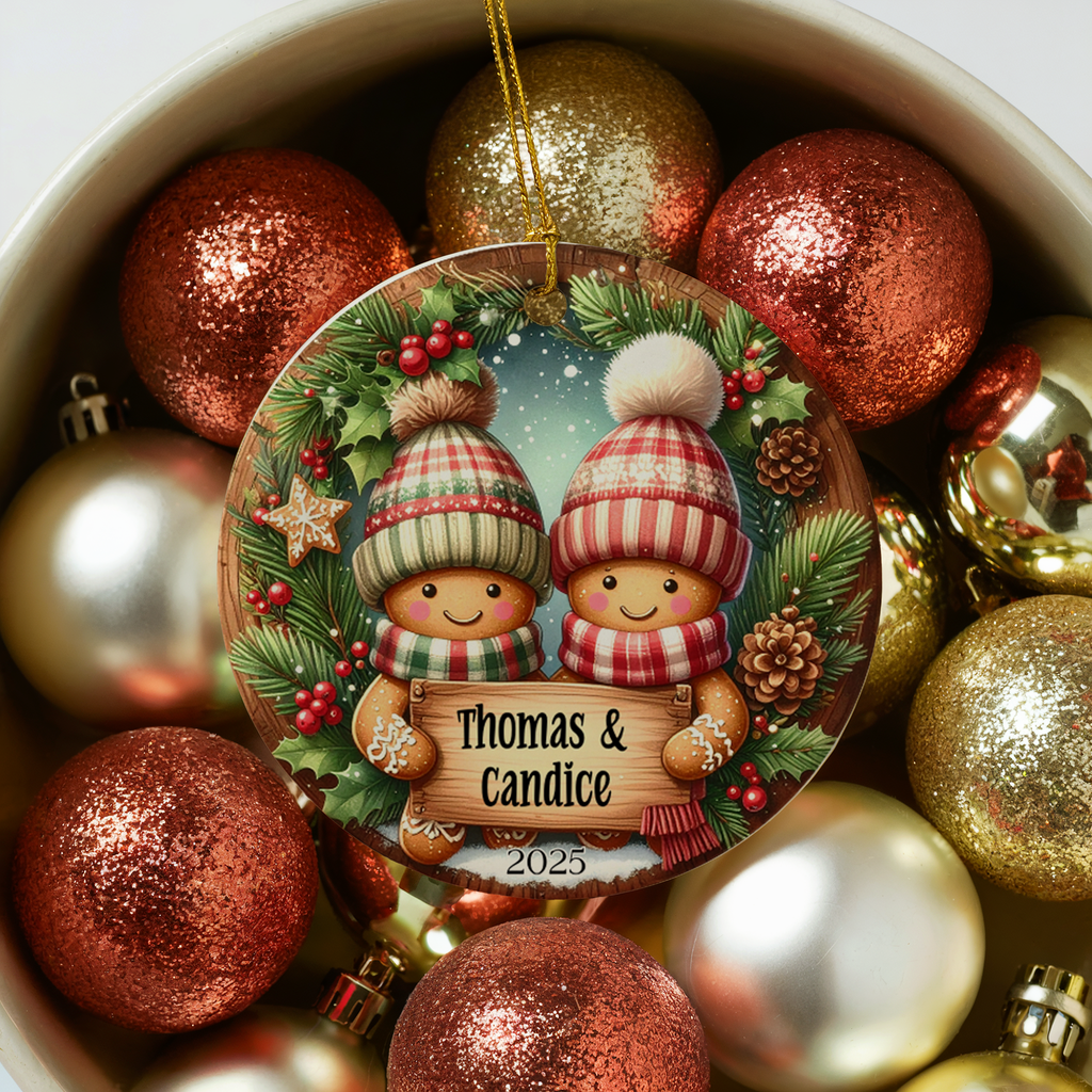 Personalized Gingerbread Couple Ornament, Gingerbread Newlywed Wedding Gift Ornament, Add Any Name Keepsake Ornament, Engagement Spouse Gift