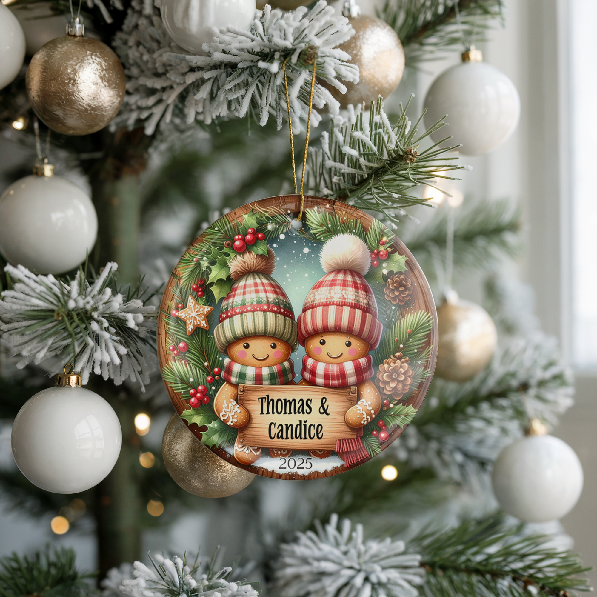 Personalized Gingerbread Couple Ornament, Gingerbread Newlywed Wedding Gift Ornament, Add Any Name Keepsake Ornament, Engagement Spouse Gift