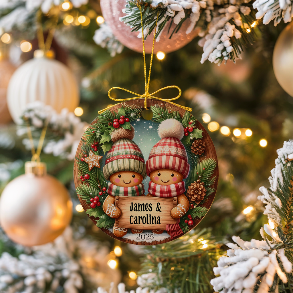 Personalized Gingerbread Couple Ornament, Gingerbread Newlywed Wedding Gift Ornament, Add Any Name Keepsake Ornament, Engagement Spouse Gift