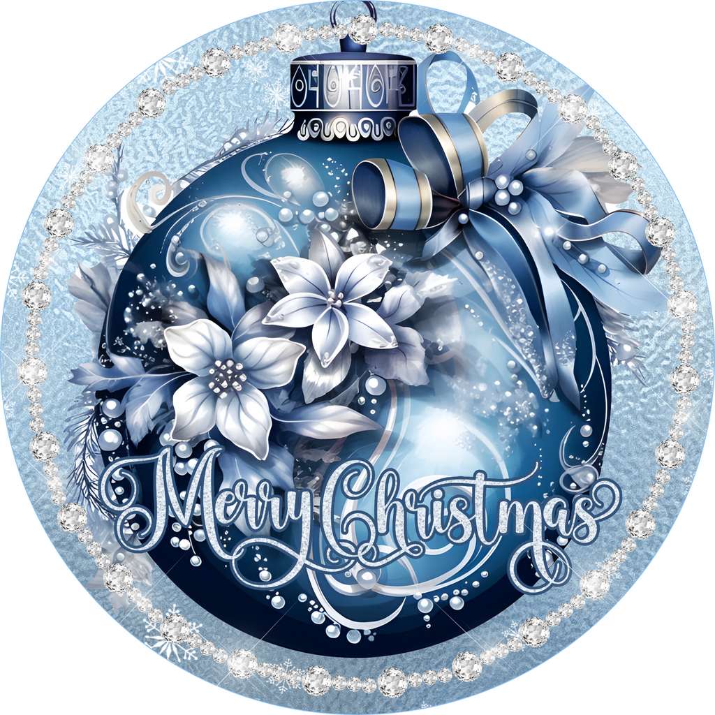 Merry Christmas Blue Ornament Wreath Sign