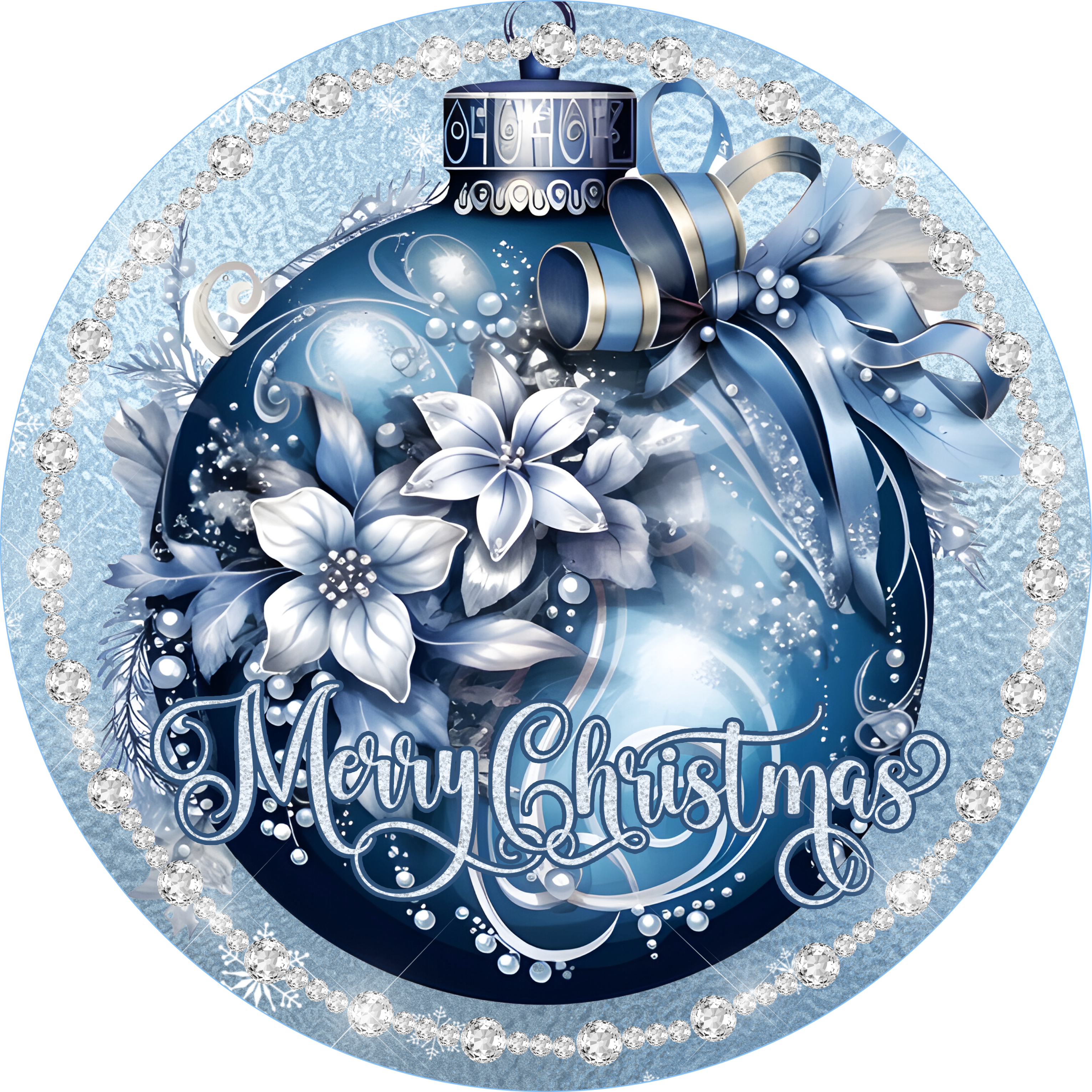 Merry Christmas Blue Ornament Wreath Sign