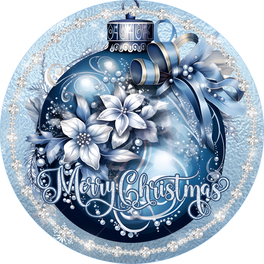 Merry Christmas Blue Ornament Wreath Sign