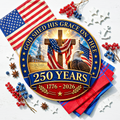 USA 250 God Shed His Grace On Thee Wreath Sign, Round Metal Sign For Wreaths, Patriotic Eagle Christian Wreath Attachment Insert