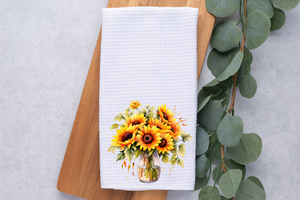 Personalized Sunflowers Kitchen Dish Towel, Hand Tea Towel, Custom Gift