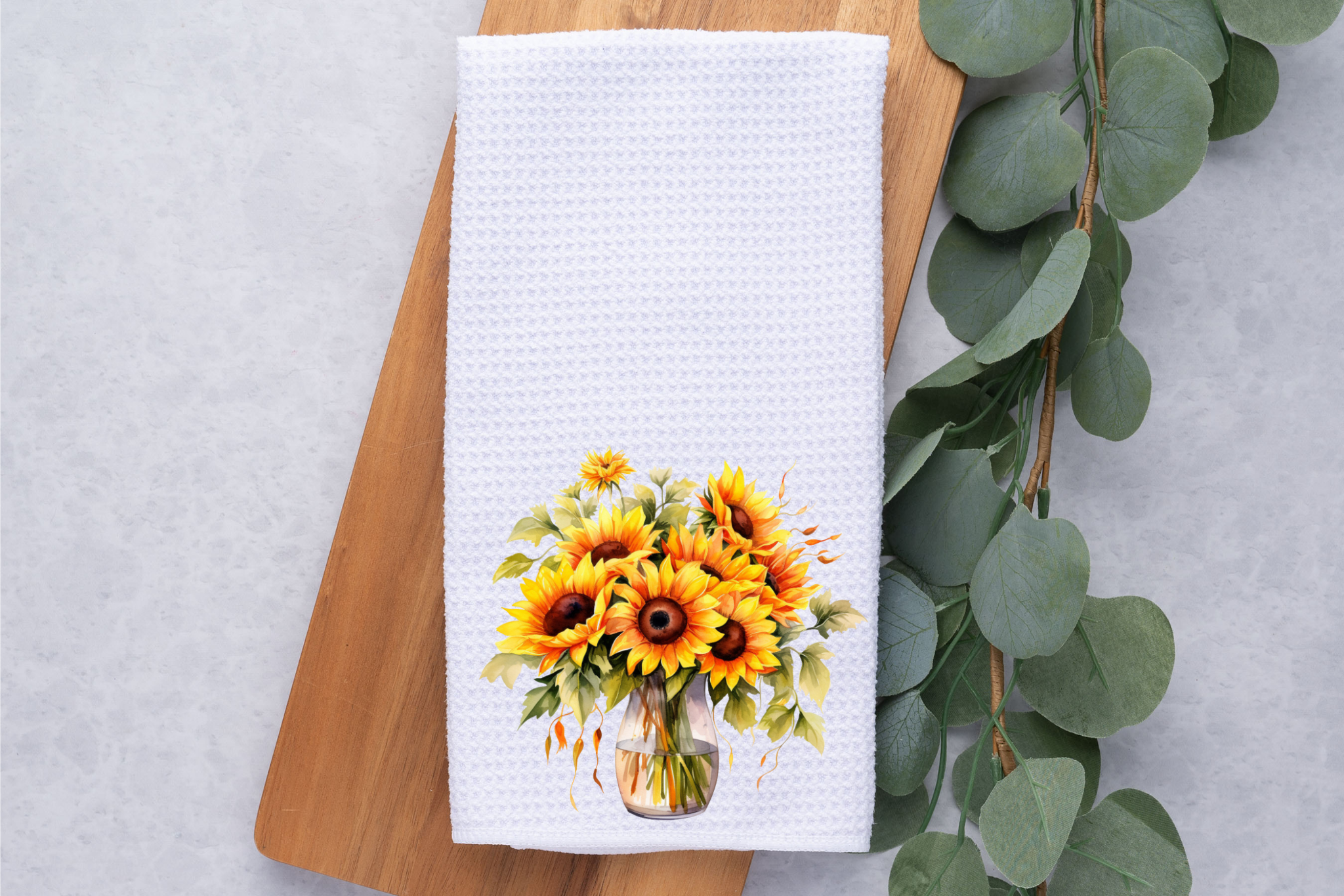 Personalized Sunflowers Kitchen Dish Towel, Hand Tea Towel, Custom Gift