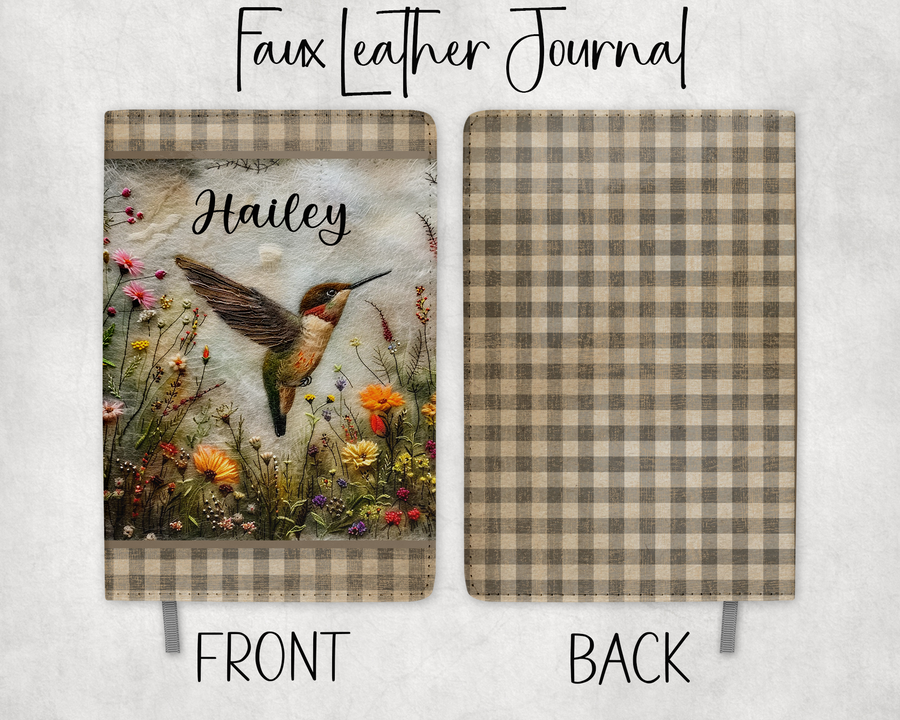 Personalized Hummingbird Faux Leather Notebook, Journal For Her, Personal Journal, Mothers Day Gift, Bible Study Notes, Bird Lover Gift