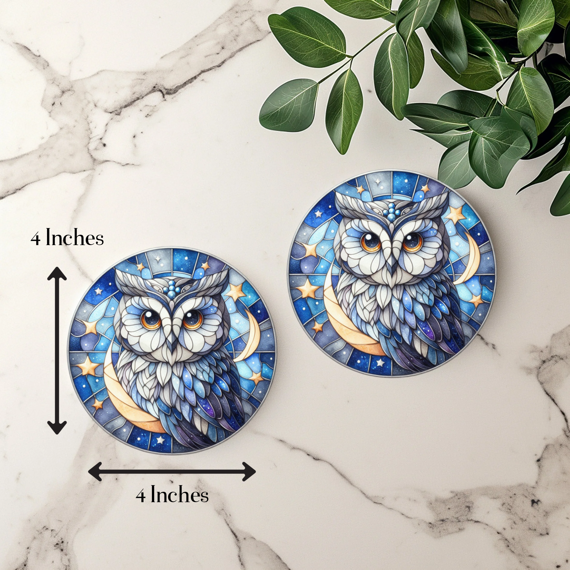 Faux Stained Glass Owl Coaster, Elegant Coffee Table Decor,Nature Lover Art Gift, Desk Accessory, Ceramic Coasters