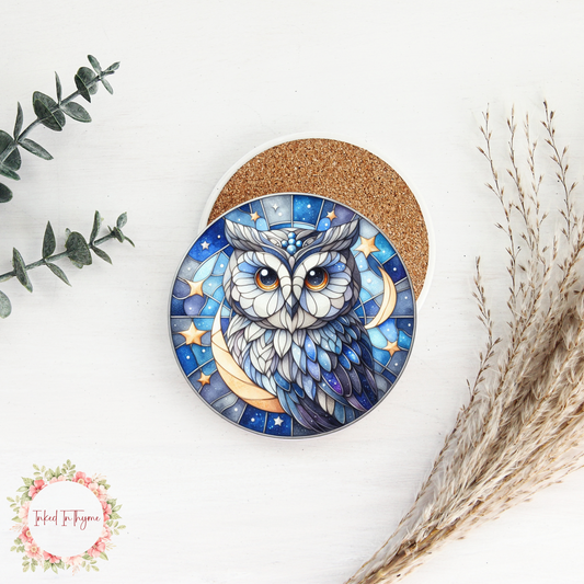 Faux Stained Glass Owl Coaster, Elegant Coffee Table Decor,Nature Lover Art Gift, Desk Accessory, Ceramic Coasters