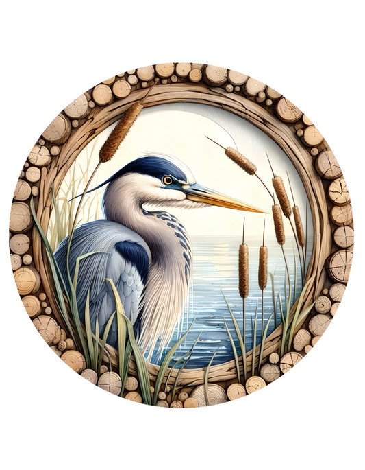 Blue Heron Wreath Sign, round wreath sign, Sign for wreath, door hanger, door decor,Spring sign, Easter Wreath Attachment