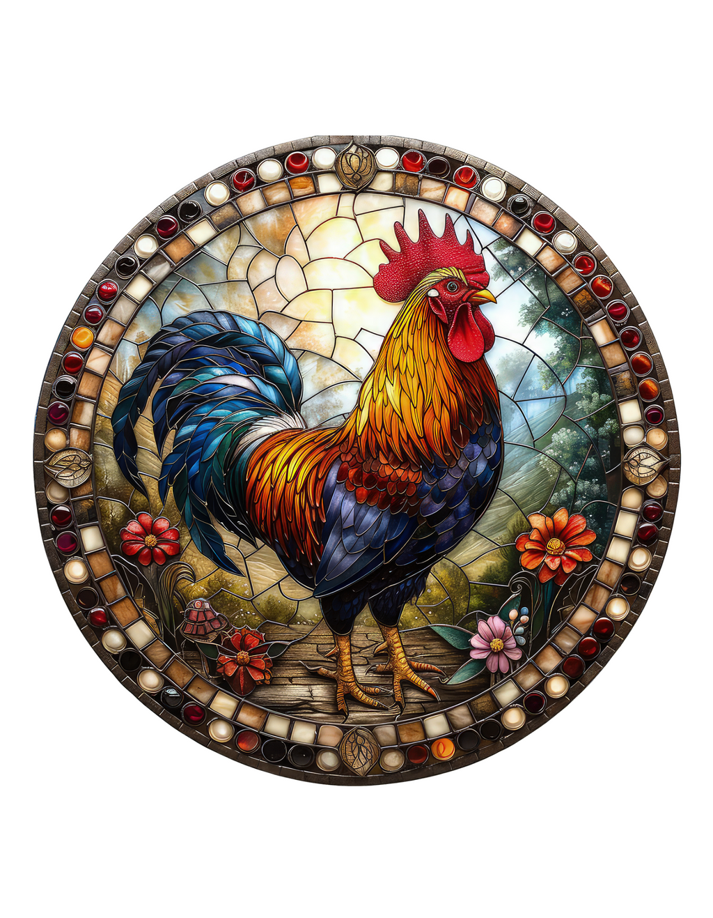 Faux Stained Glass Rooster Wreath Sign, round wreath sign, Sign for wreath, door hanger, door decor,Wreath Attachment