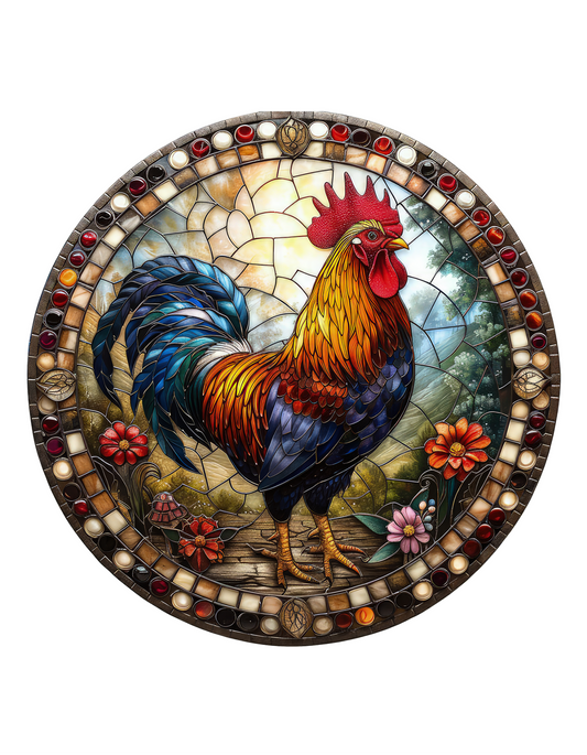 Faux Stained Glass Rooster Wreath Sign, round wreath sign, Sign for wreath, door hanger, door decor,Wreath Attachment