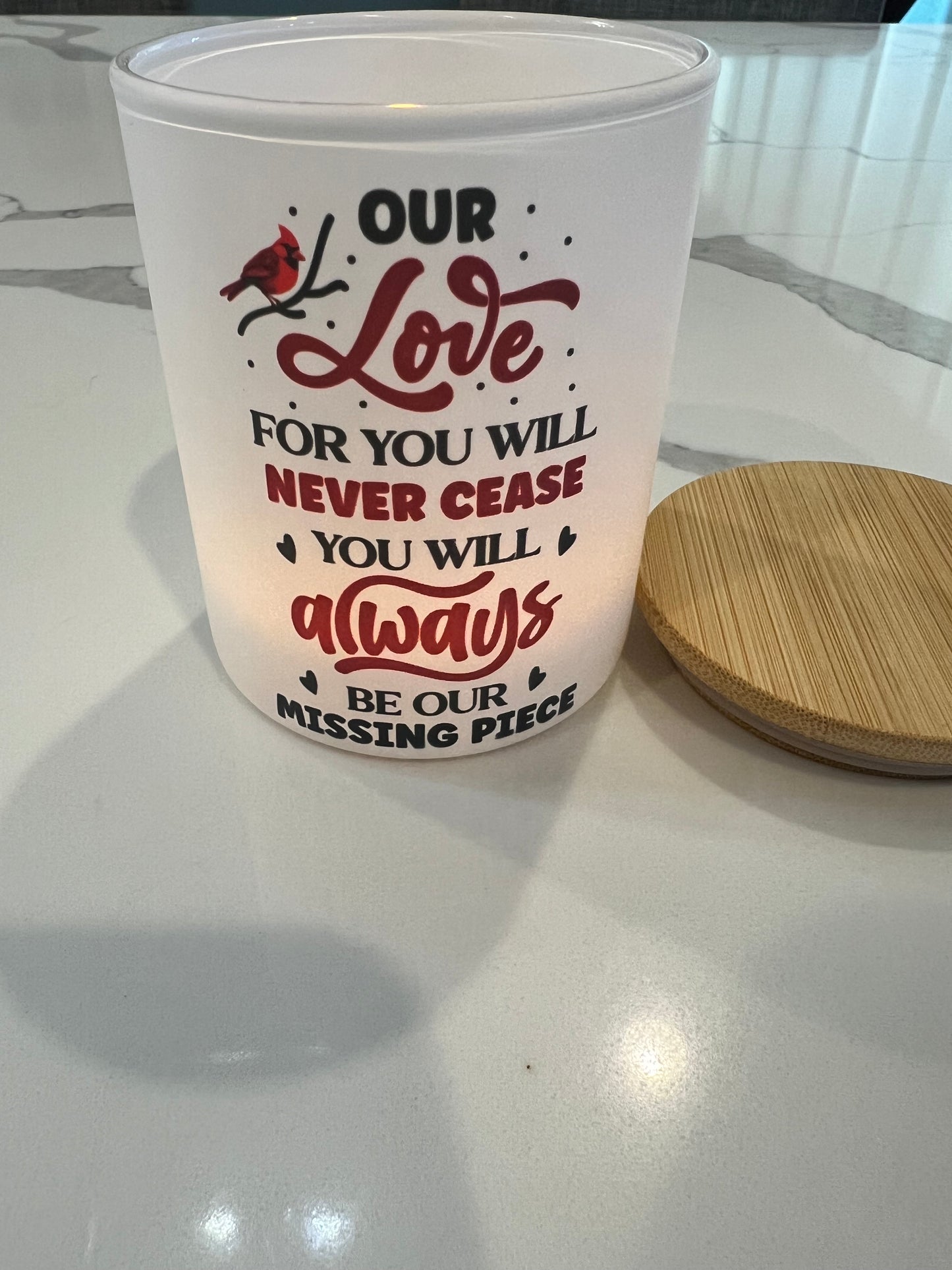 Memorial Glass Candle Jar With Tea Light and Bamboo Lid