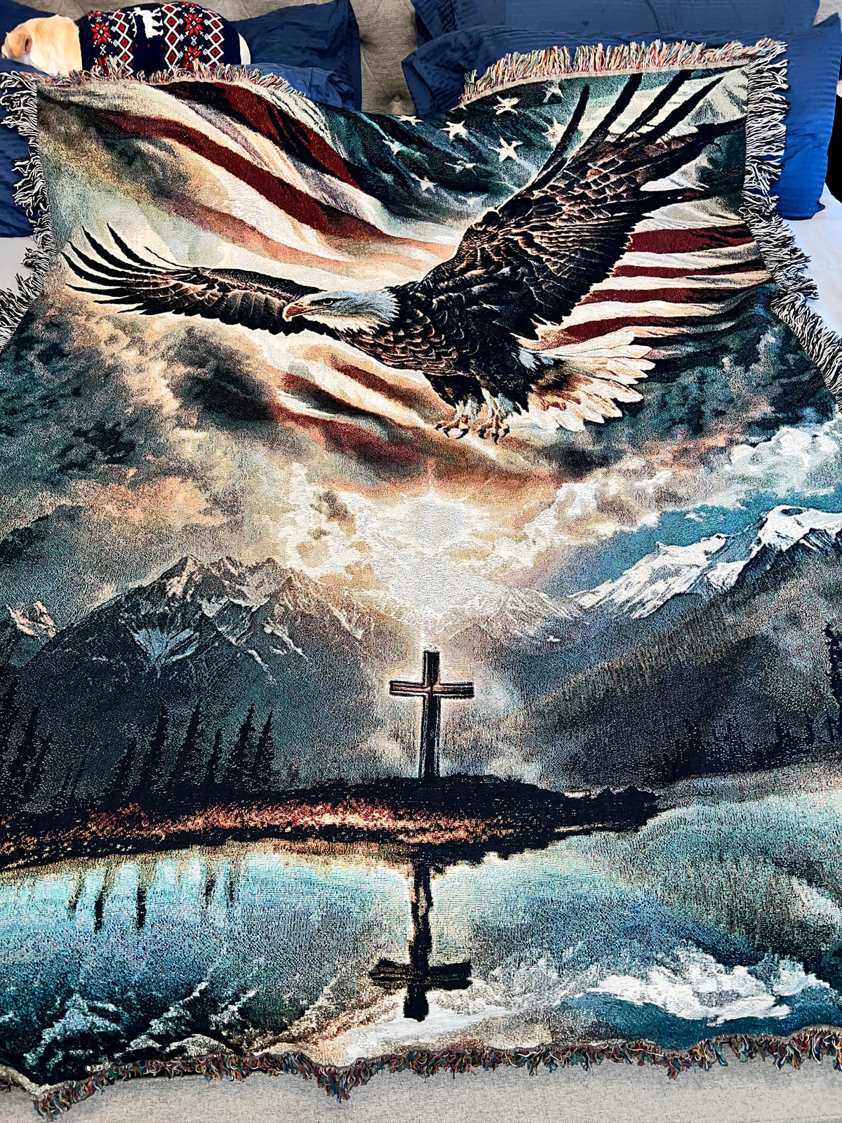 Spirit Of Freedom Eagle & American Flag Woven Blanket, Throw Blanket, Bedroom Decor, Living Room Decor, Patriotic Decor Gift, Fathers Day Gift