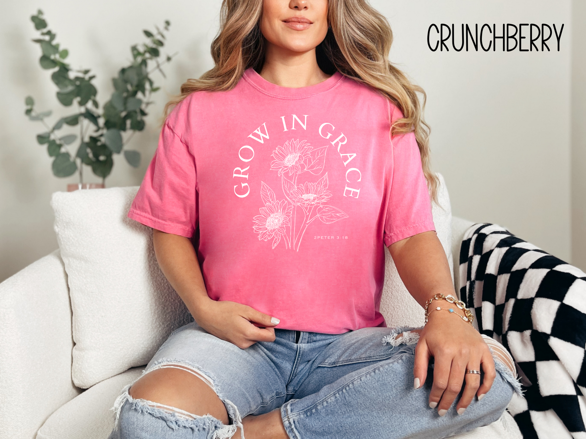 Grow In Grace Sunflower Bible Verse Shirt-Christian Religious Apparel-Gift for Her-Comfort Colors TShirt