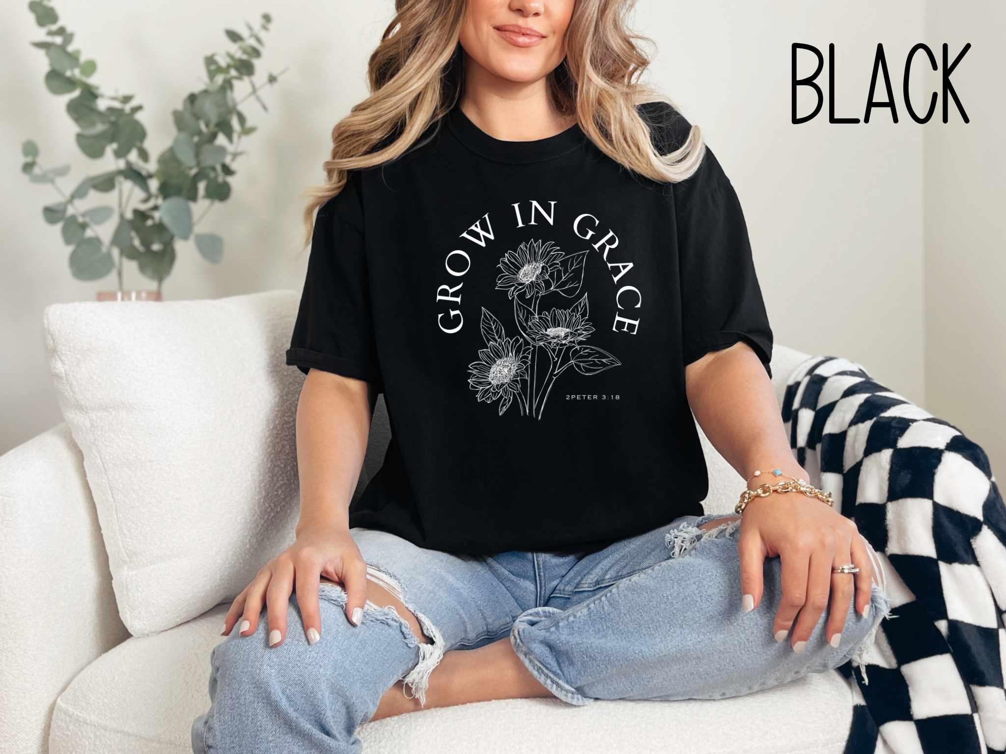 Grow In Grace Sunflower Bible Verse Shirt-Christian Religious Apparel-Gift for Her-Comfort Colors TShirt