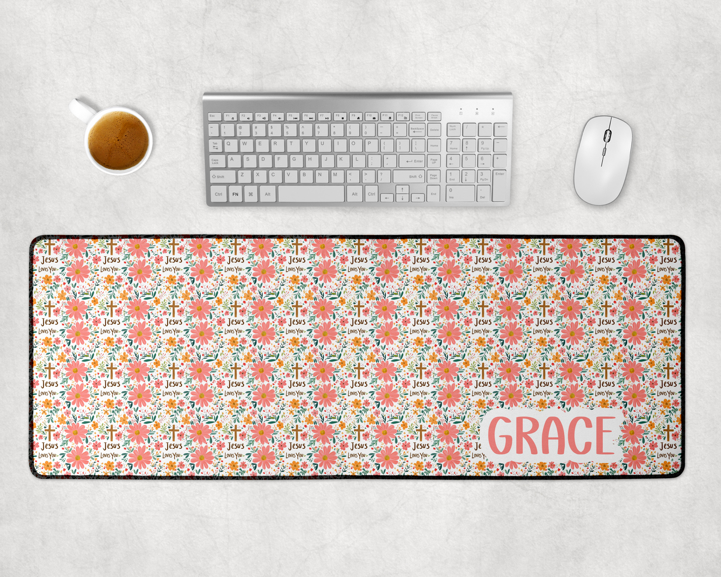 Custom Jesus Loves You Floral Desk Mat, Large Mousepad, Office Dorm Decor, Co Worker Teacher Gift, Home Office Desk Supplies