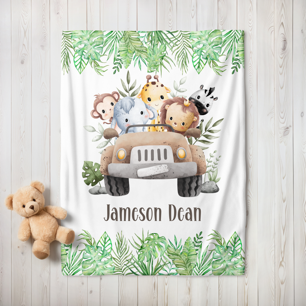 Custom Baby Safari Animals Blanket, New Baby Gift, Baby Shower Gift, Gift For Boy, Safari Nursery Blanket, Toddler Blanket