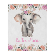 Custom Baby Girl Elephant Blanket, New Baby Gift, Baby Shower Gift, Gift For Girl, Safari Nursery Blanket, Toddler Blanket, Elephant Nursery