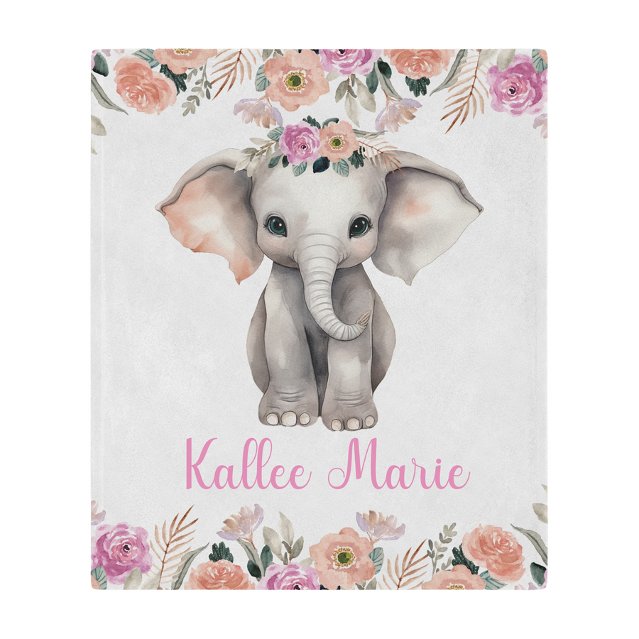 Custom Baby Girl Elephant Blanket, New Baby Gift, Baby Shower Gift, Gift For Girl, Safari Nursery Blanket, Toddler Blanket, Elephant Nursery