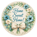 Home Sweet Home Blue Floral Wreath Sign, Round Metal Sign For Wreaths, Wreath Attachment, Everyday Wreath Sign