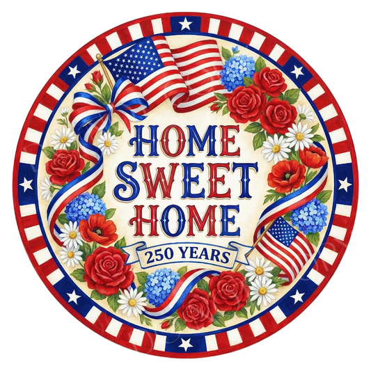 USA Home Sweet Home Wreath Sign, Round Metal Sign For Wreaths, Wreath Attachment, Americana Patriotic Wreath Center (Copy)