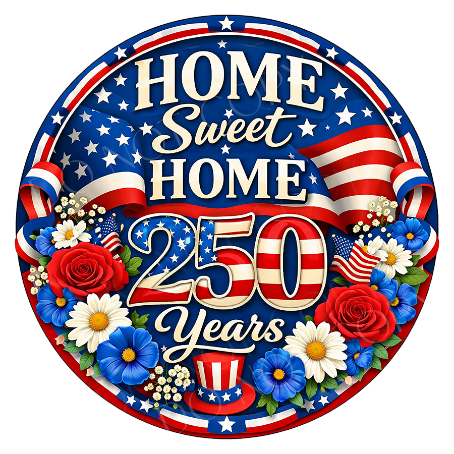 USA Home Sweet Home Wreath Sign, Round Metal Sign For Wreaths, Wreath Attachment, Americana Patriotic Wreath Center