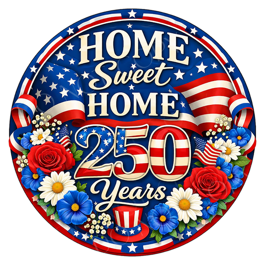 USA Home Sweet Home Wreath Sign, Round Metal Sign For Wreaths, Wreath Attachment, Americana Patriotic Wreath Center