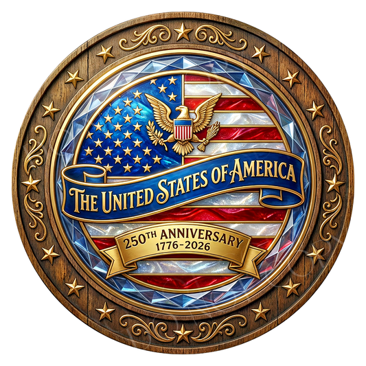 USA 250th Anniversary FAUX Wood Wreath Sign, Round Metal Sign For Wreaths, Wreath Attachment, Americana Patriotic Wreath Center (Copy)