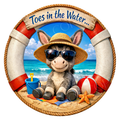 Toes In The Water Beach Themed Wreath Sign, Round Metal Sign For Wreaths, Wreath Attachment, Everyday Wreath Sign (Copy)