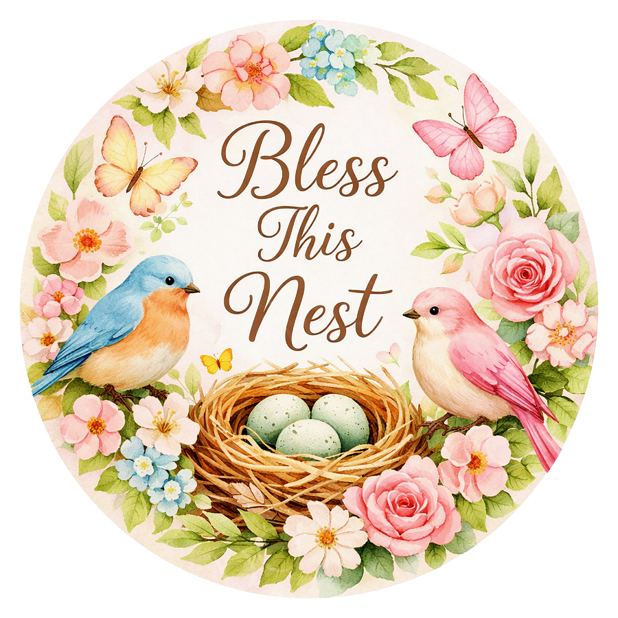 Bless This Nest Wreath Sign, Round Metal Sign For Wreaths, Wreath Attachment, Everyday Wreath Sign