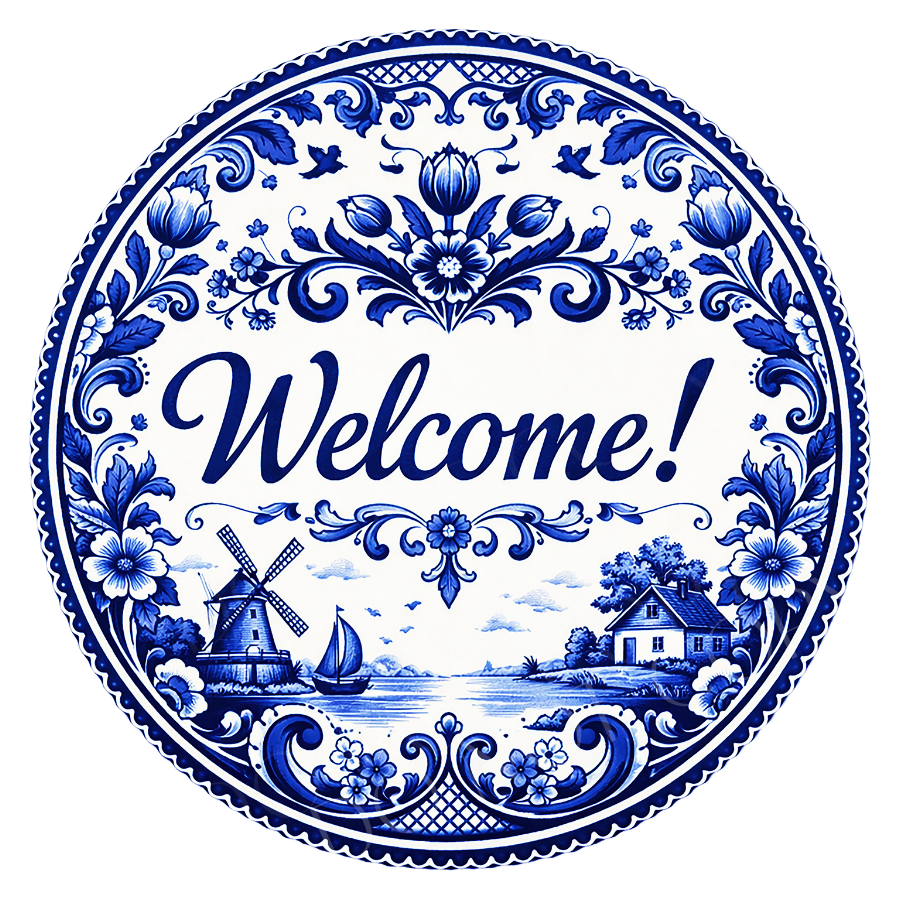 Welcome Blue Toile Wreath Sign, Round Metal Sign For Wreaths, Wreath Attachment, Everyday Wreath Sign