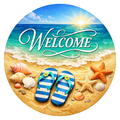 Welcome Beach Wreath Sign, Round Metal Sign For Wreaths, Wreath Attachment, Everyday Wreath Sign