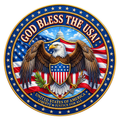 God Bless The USA Eagle Wreath Sign, Round Metal Sign For Wreaths, Wreath Attachment, Americana Patriotic Wreath Center