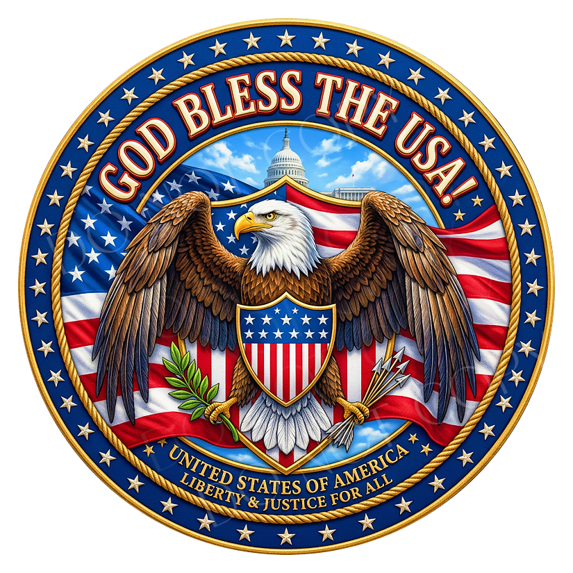 God Bless The USA Eagle Wreath Sign, Round Metal Sign For Wreaths, Wreath Attachment, Americana Patriotic Wreath Center