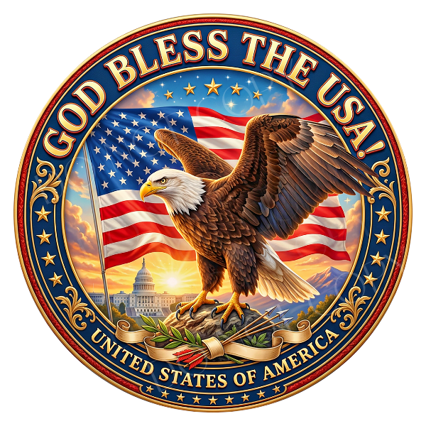 God Bless The USA Eagle Wreath Sign, Round Metal Sign For Wreaths, Wreath Attachment, Americana Patriotic Wreath Center