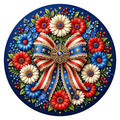 Patriotic Bow Wreath Sign, Round Metal Sign For Wreaths, Wreath Attachment, Americana Patriotic Wreath Center