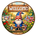 Patriotic Gnome Wreath Sign, Round Metal Sign For Wreaths, Wreath Attachment, Patriotic Stars & Stripes Wreath Sign