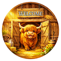 Highland Cow Welcome Wreath Sign, Round Metal Sign For Wreaths, Wreath Attachment, Everyday Wreath Sign