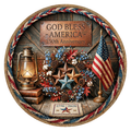 God Bless America Wreath Sign, Round Metal Sign For Wreaths, Wreath Attachment, Patriotic Christian Wreath Sign