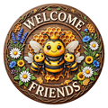 Welcome Friends Bee Wreath Sign, Round Metal Sign For Wreaths, Wreath Attachment, Everyday Wreath Sign, Bee Wreath Sign