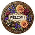 Welcome Floral Wreath Sign, Round Metal Sign For Wreaths, Wreath Attachment, Everyday Wreath Sign, Welcome Wreath Sign